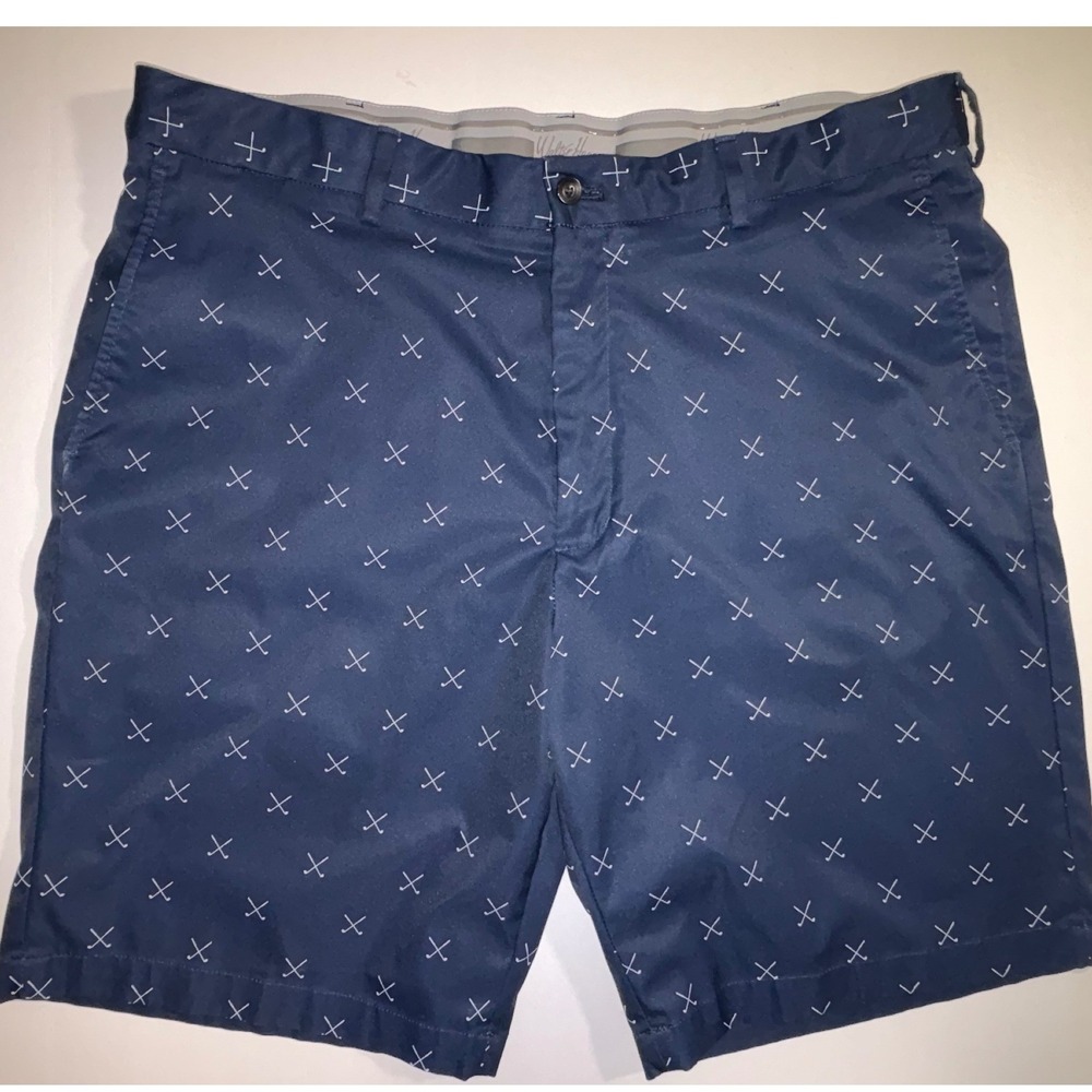 Walter Hagen Golf Shorts Mens 40 Blue White Club Print Performance Flat Front